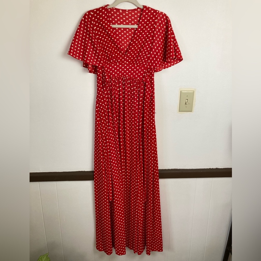 Vintage Red Dress with White Accent